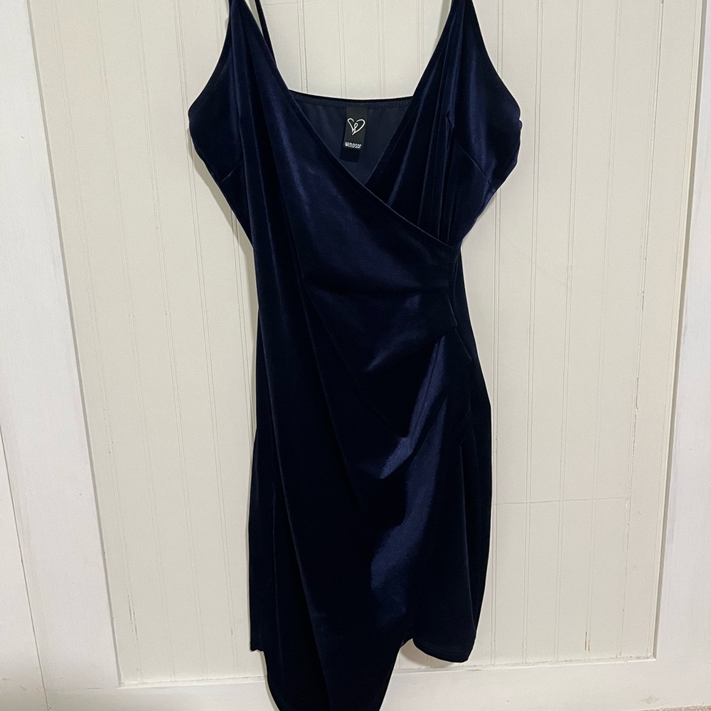 Navy Blue Velvet Mini Dress
